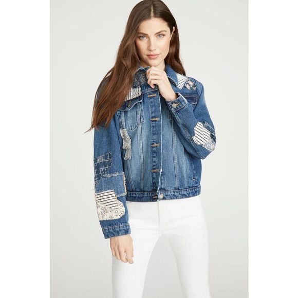 Driftwood Patched Up Patchwork Medium Wash Denim Jacket SzM/L Boho, Cottagecore - Picture 1 of 16